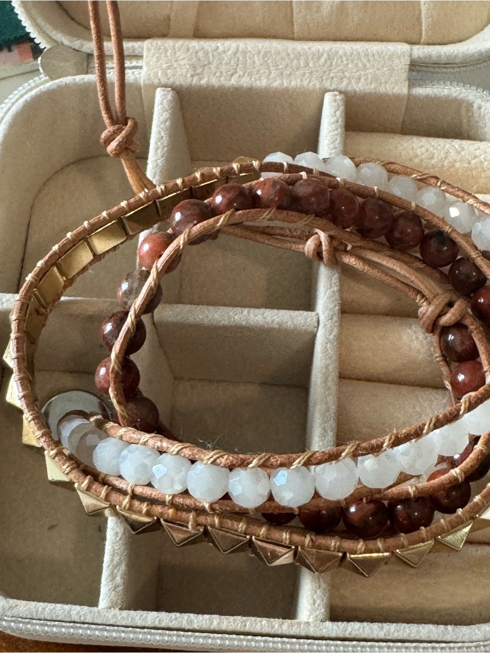 Victoria Emerson Triple Wrap Beaded Leather Cord Bracelet